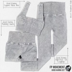 FP MOVEMENT GOOD KARMA SET: SQUARE NECK BRA + RUNNING SHORTS + LEGGINGS IN GREY